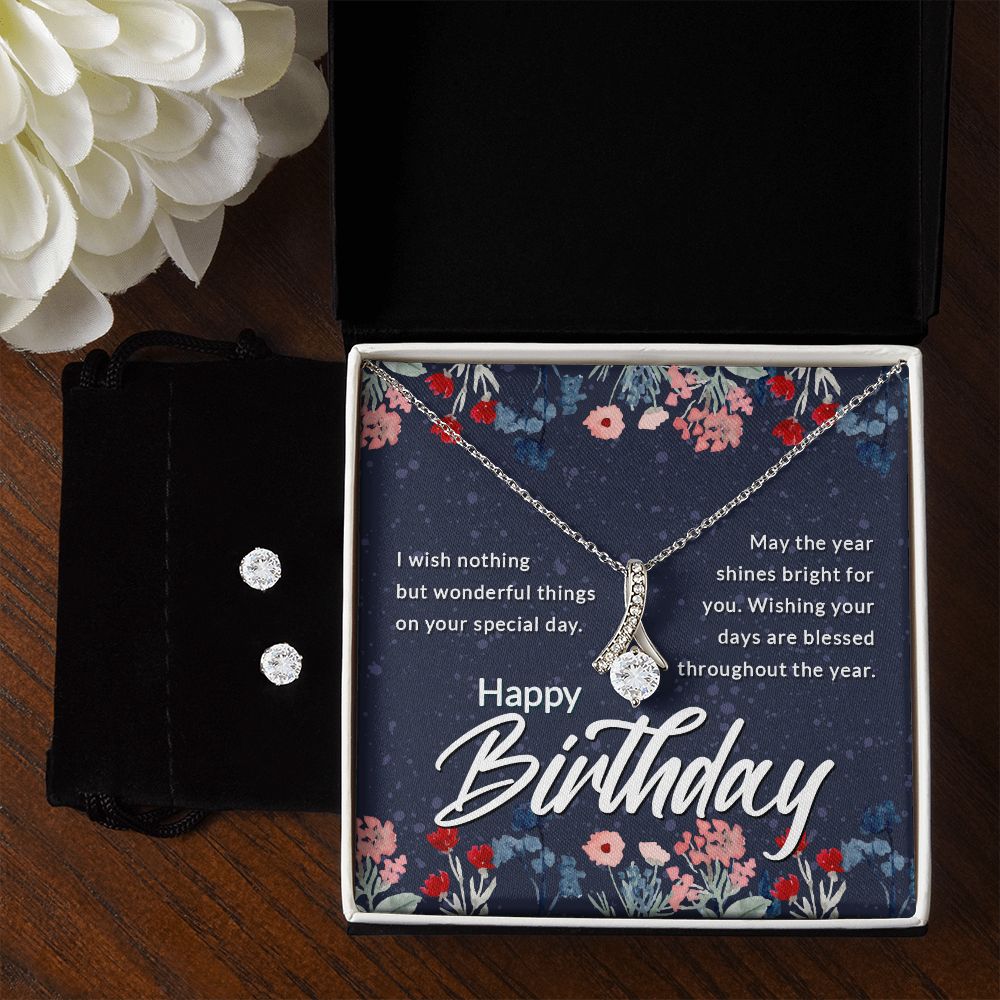 Happy Birthday Necklace and Cubic Zirconia Earring Set - CATT Industries