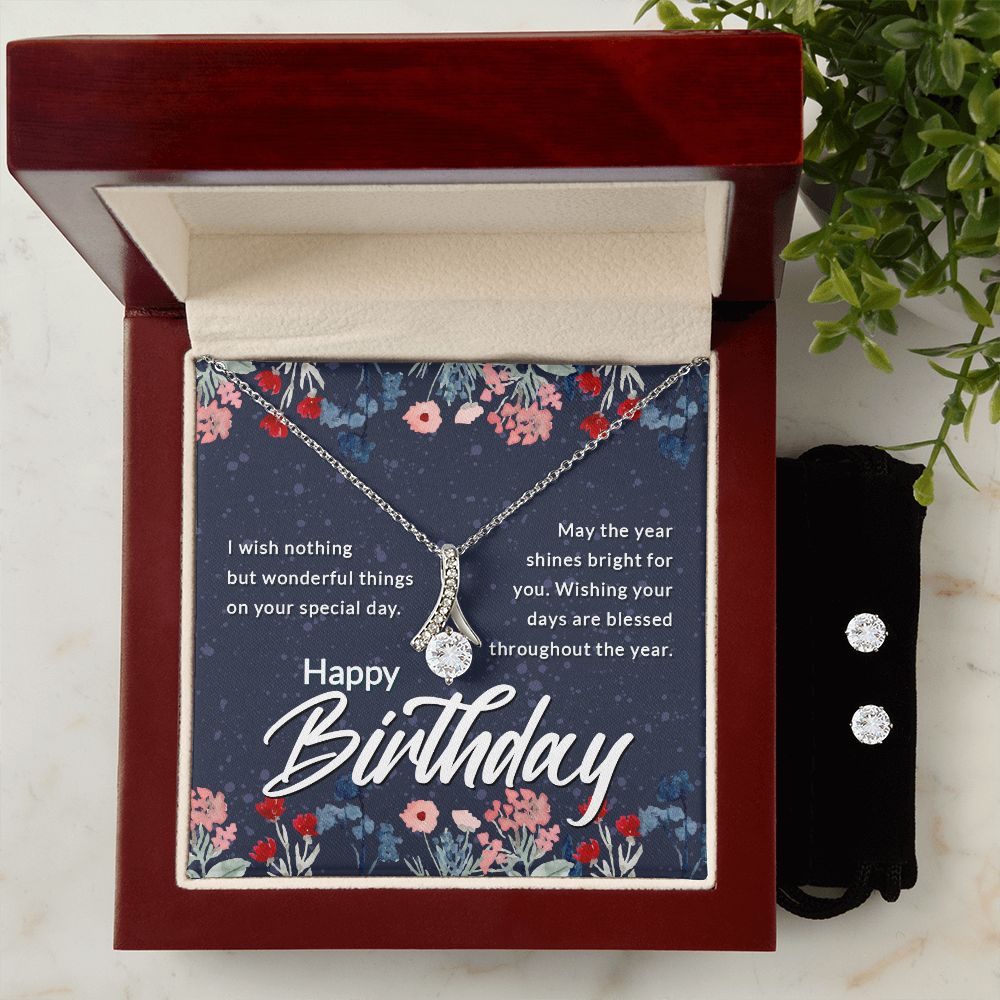 Happy Birthday Necklace and Cubic Zirconia Earring Set - CATT Industries